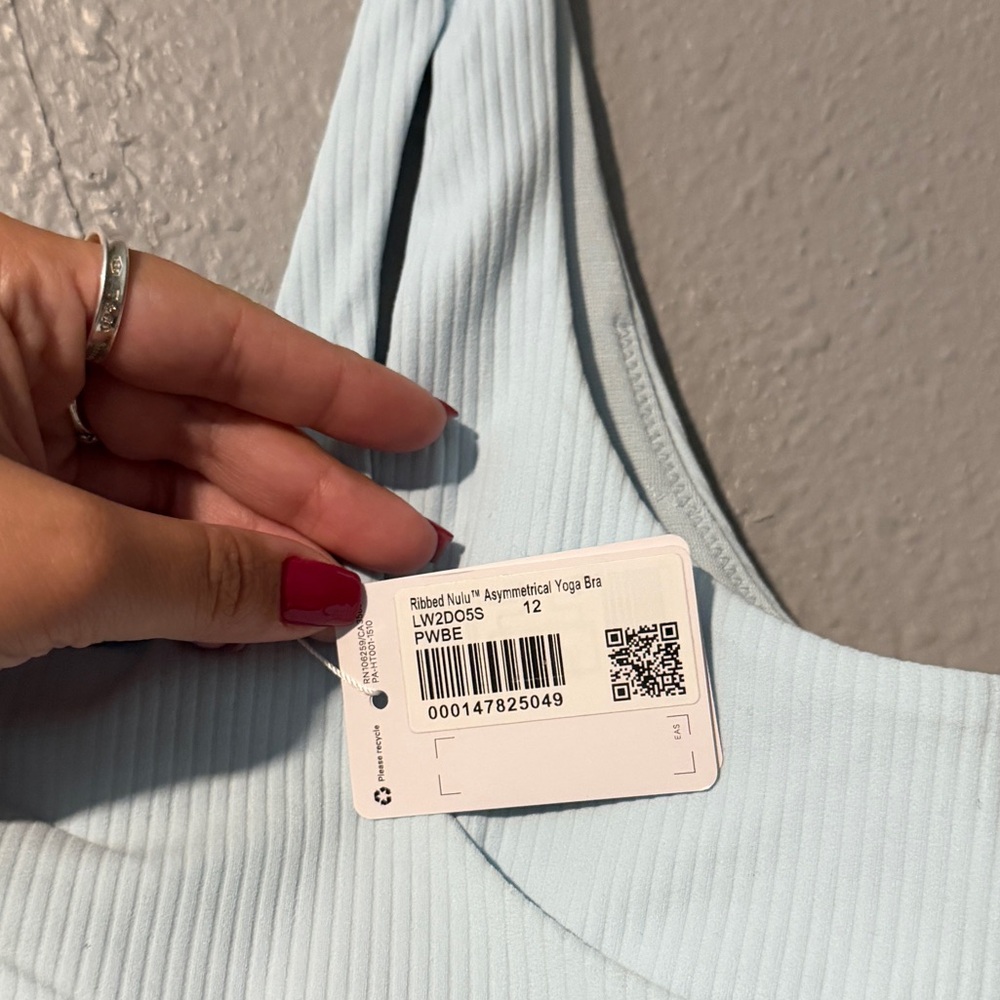 NEW Lululemon Ribbed Nulu Asymmetrical Bra Light Support Powder Blue Size 12 - Picture 5 of 6